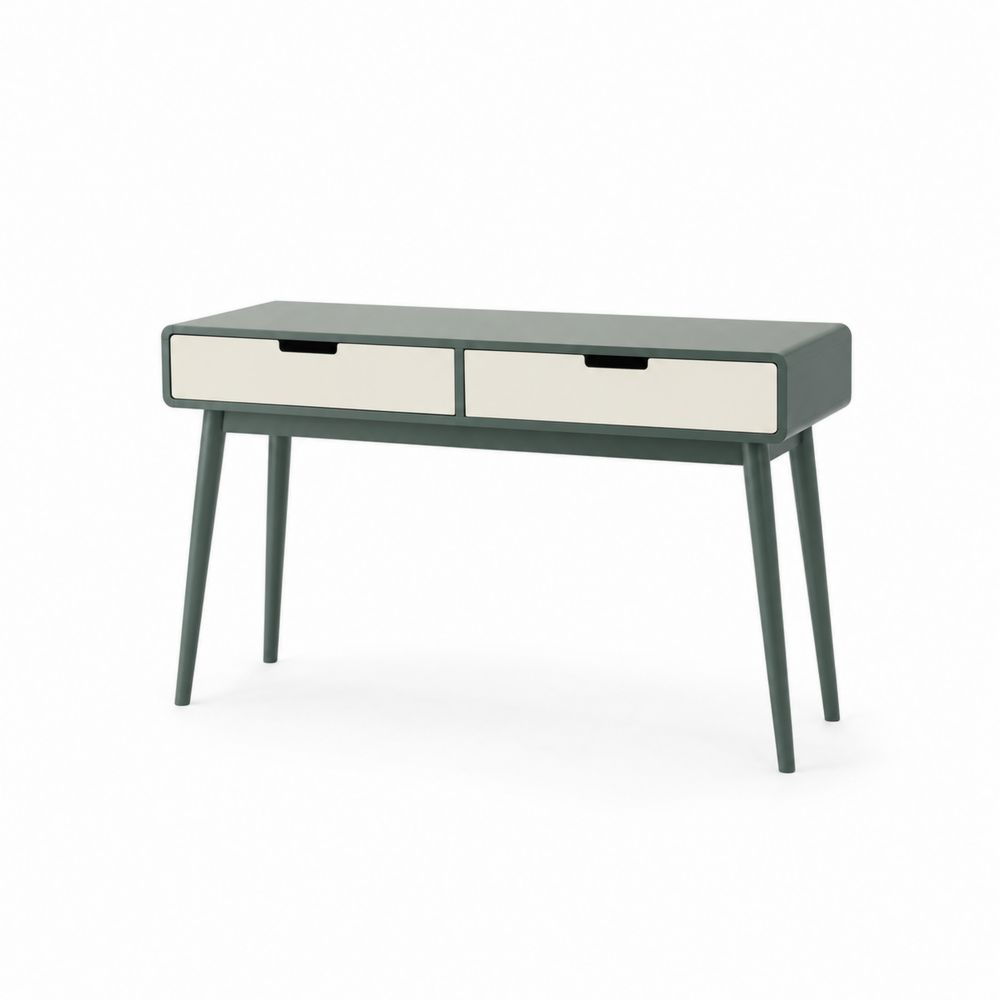 Mesa de entrada de MDF y metal con cajones, Verde y Crema