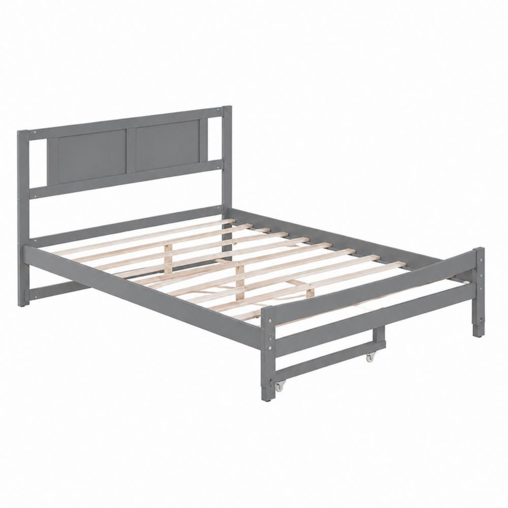 Cama doble de metal gris con cabecero de 200x160 cm