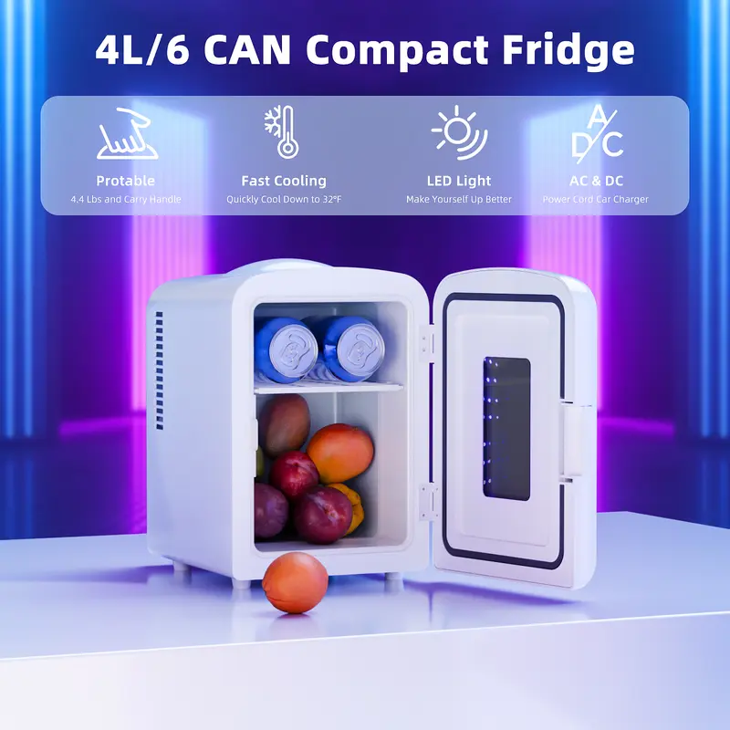 Summer Hot Seller💥Mini Compact Refrigerator with Gaming Light, 4L Capacity/6 Cans Portable Mini Fridge