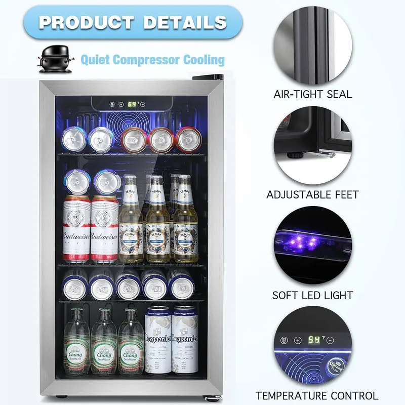 Summer Hot Seller💥Beverage Refrigerator Cooler 3.2Cu.ft Suitable for homes, offices, or bars.