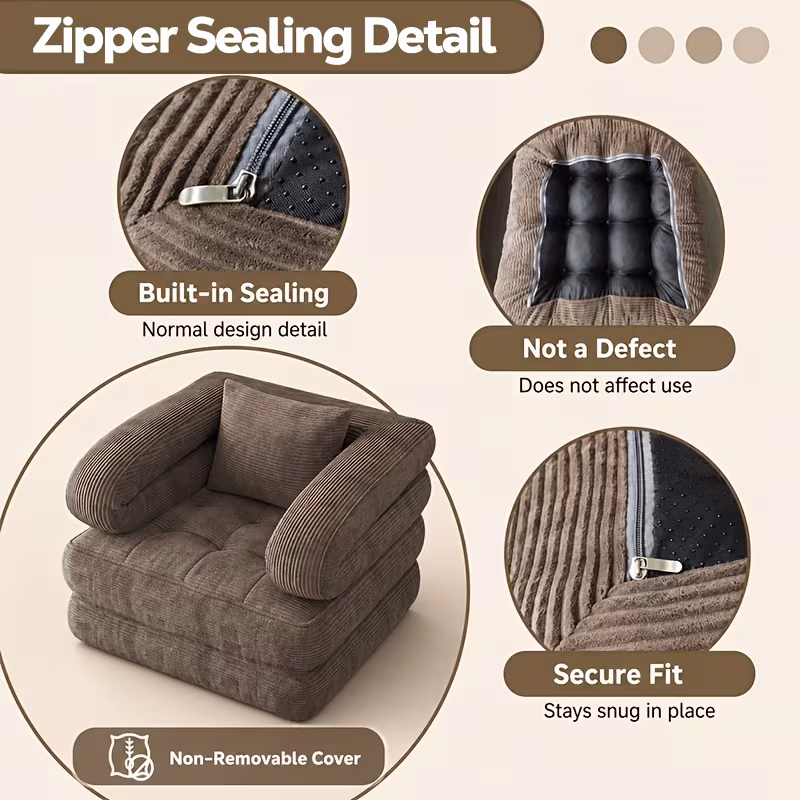 3 in 1 convertible folding sofa bed boneless floor futon couch with pillow   shaped corduroy upholstered deep seat sleeper high density memory foam ultra soft comfy lounge bean   chair Product details 9