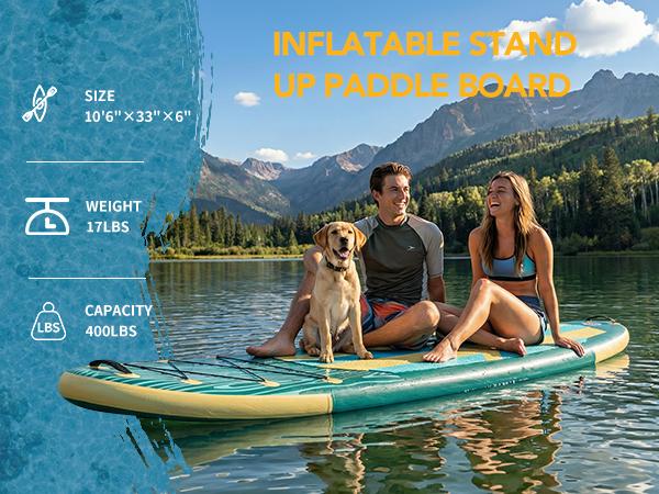 【Deals for You Days】Premium SUP Inflatable Stand Up Paddle Board with 2-in-1 Paddle, Wide Stable Design, Non-Slip Comfort Deck for Adults & Youth