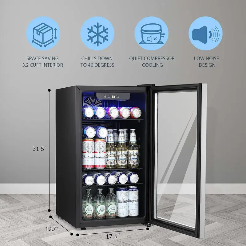 Summer Hot Seller💥Beverage Refrigerator Cooler 3.2Cu.ft Suitable for homes, offices, or bars.