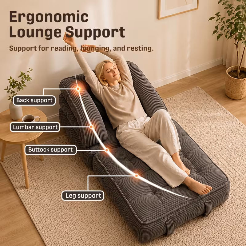 3 in 1 convertible folding sofa bed boneless floor futon couch with pillow   shaped corduroy upholstered deep seat sleeper high density memory foam ultra soft comfy lounge bean   chair Product details 4