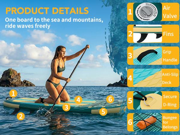 【Deals for You Days】Premium SUP Inflatable Stand Up Paddle Board with 2-in-1 Paddle, Wide Stable Design, Non-Slip Comfort Deck for Adults & Youth