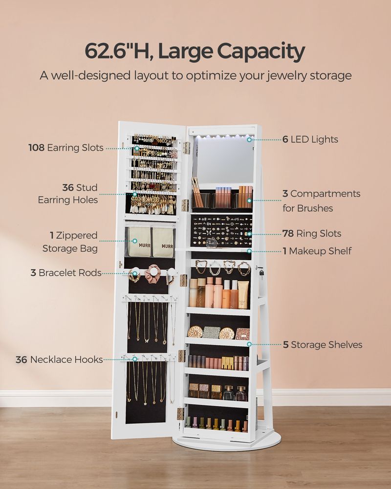 LED Mirror Jewelry Cabinet Standing