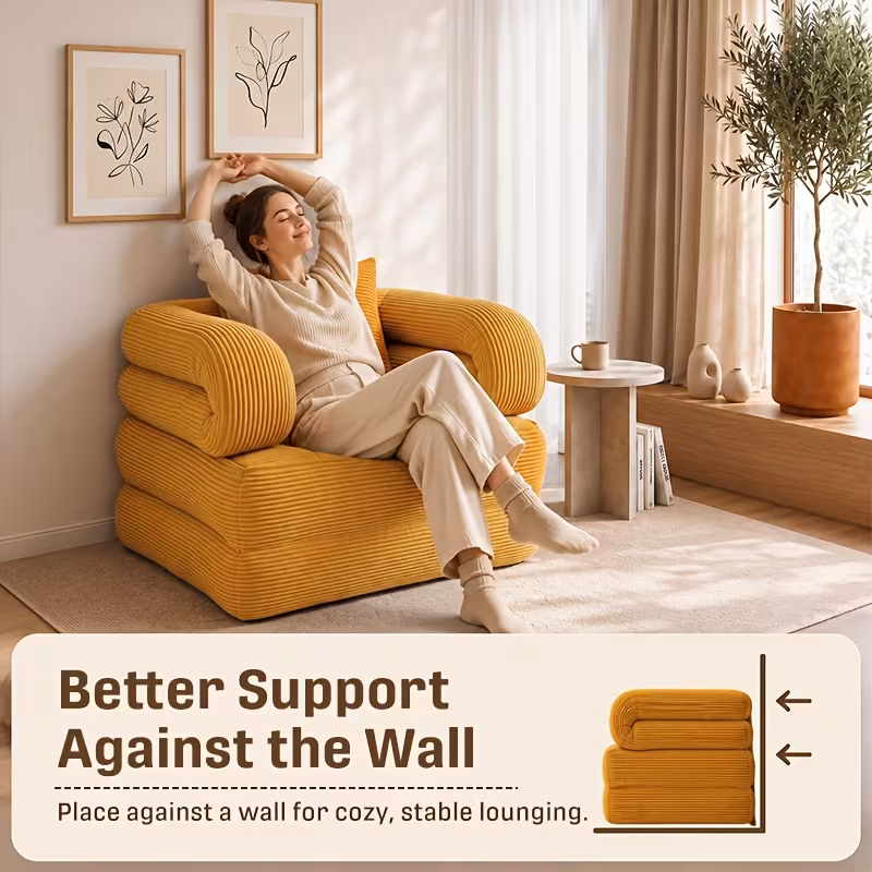 3 in 1 convertible folding sofa bed boneless floor futon couch with pillow   shaped corduroy upholstered deep seat sleeper high density memory foam ultra soft comfy lounge bean   chair Product details 8