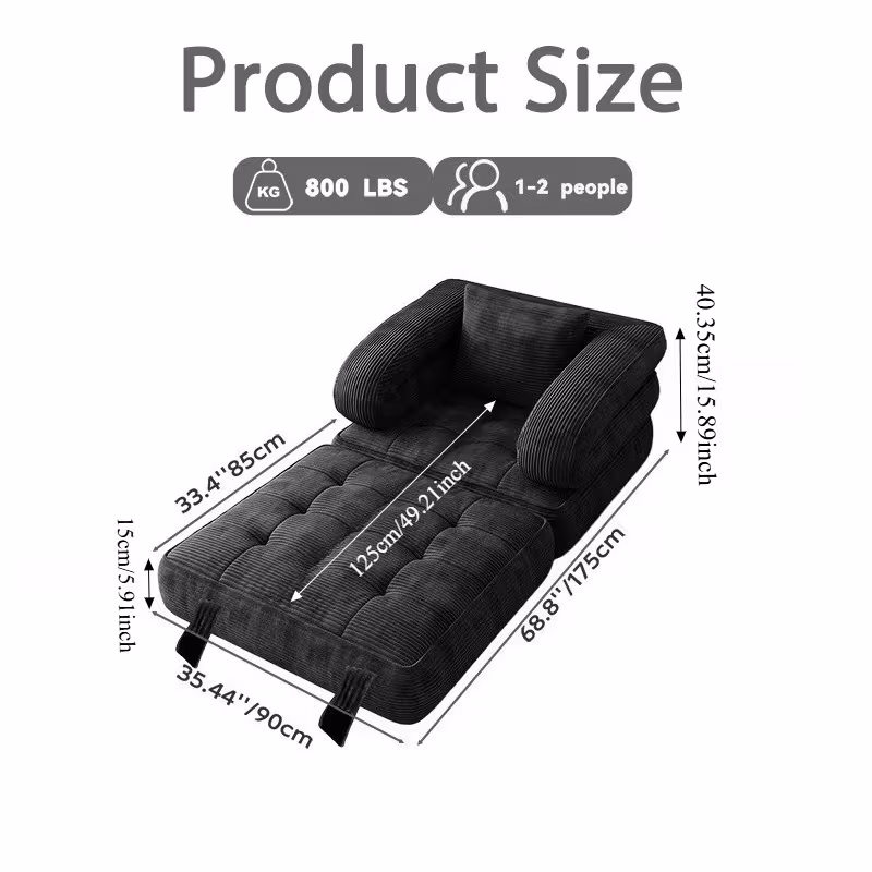 3 in 1 convertible folding sofa bed boneless floor futon couch with pillow   shaped corduroy upholstered deep seat sleeper high density memory foam ultra soft comfy lounge bean   chair Product details 2