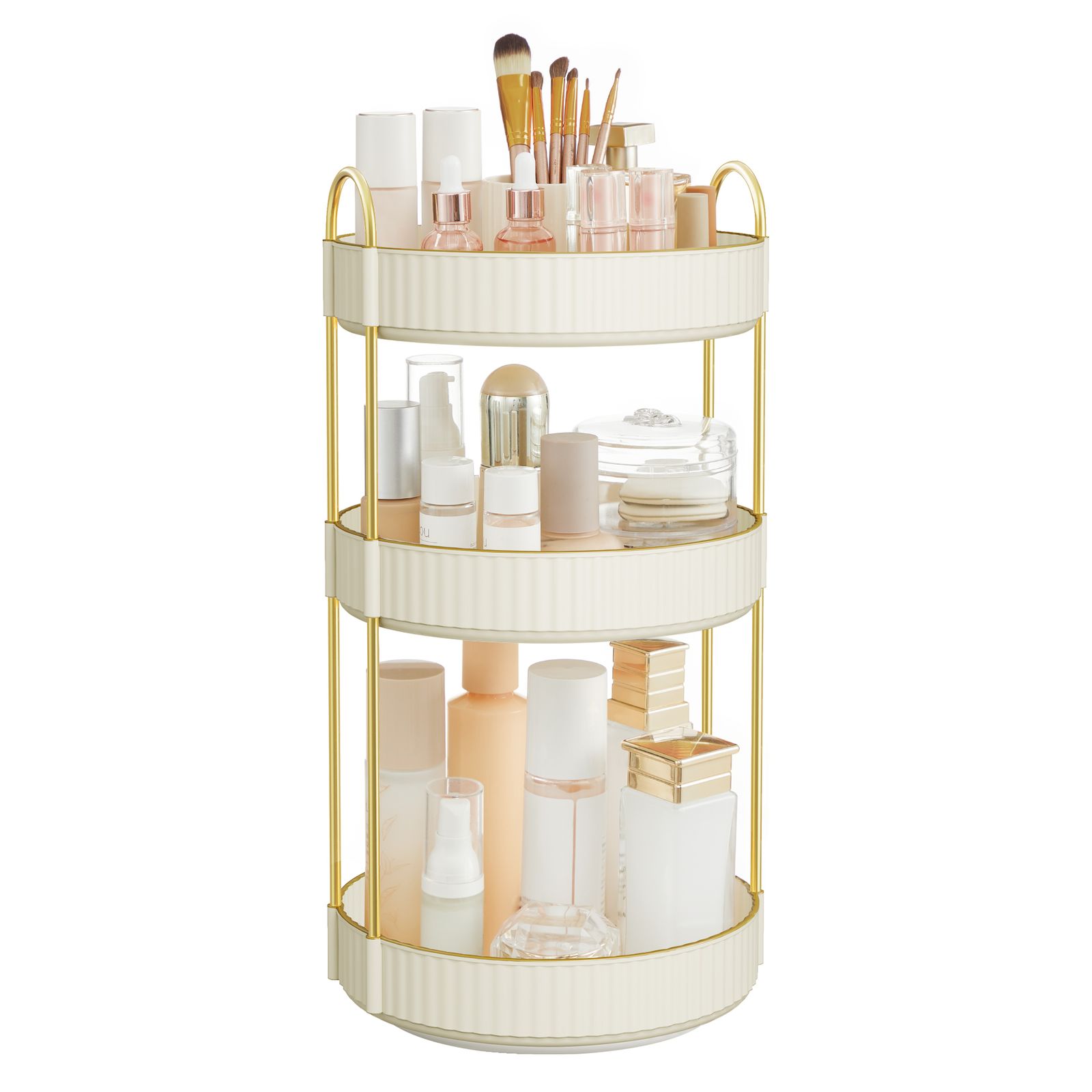 3-Tier Round Rotating Skincare Organizer Countertop Cloud White