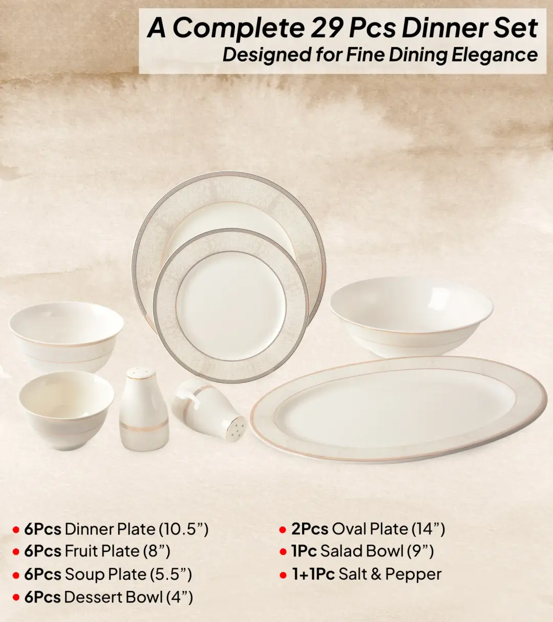 29 Pcs Fine Porcelain Dinner Set