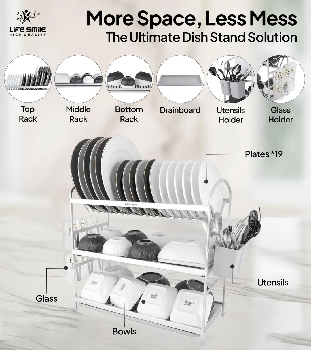 3 Tier Dish Rack Aluminium