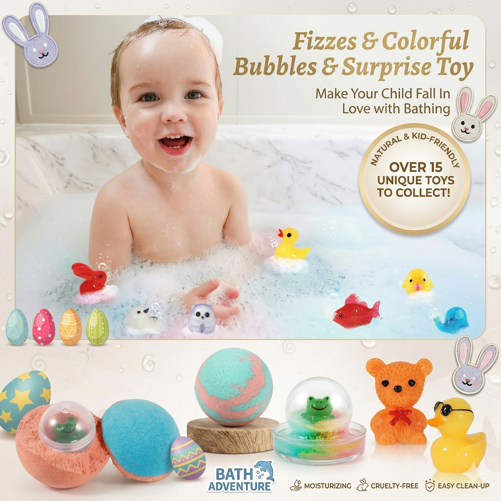 🔥LAST DAY 49% OFF - 🛁 Natural Bath Bombs for Kids with Mega Bubbles & Surprise Inside 🥚✨