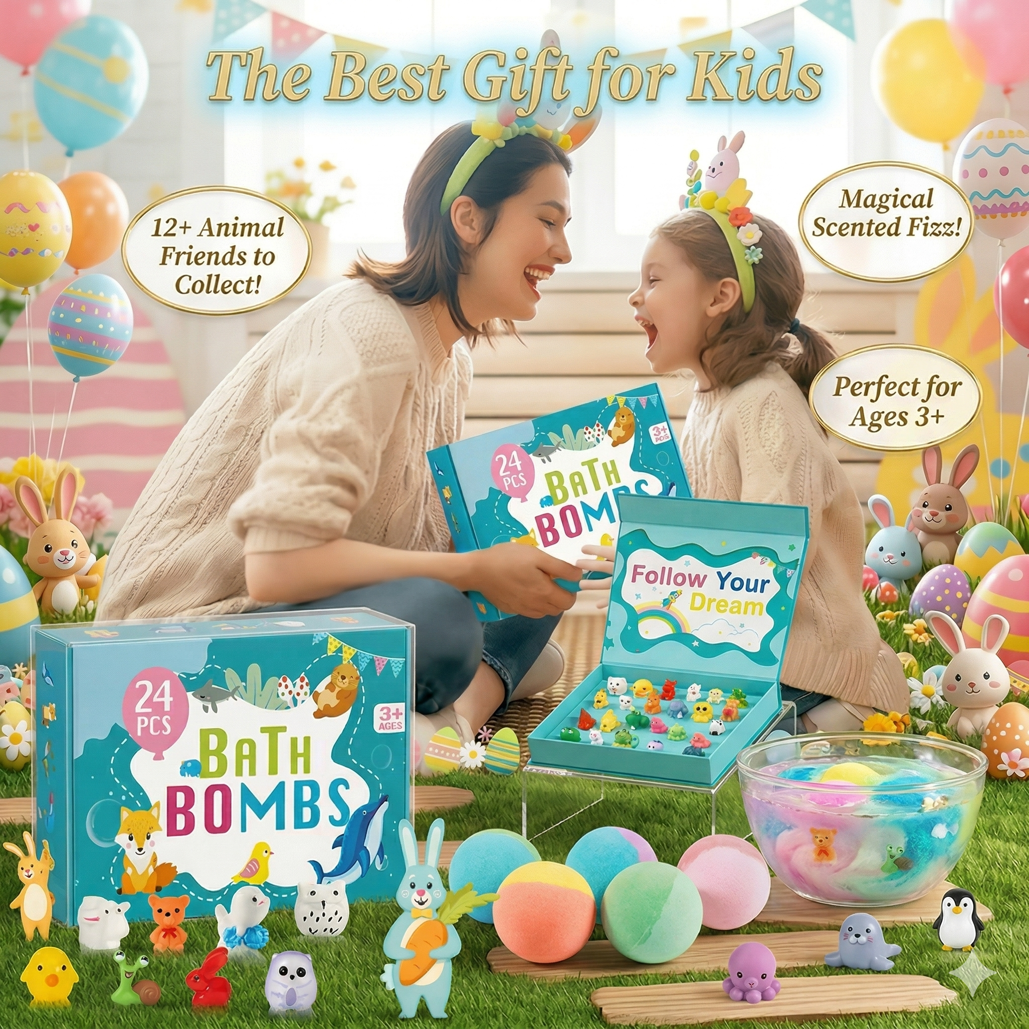 🔥LAST DAY 49% OFF - 🛁 Natural Bath Bombs for Kids with Mega Bubbles & Surprise Inside 🥚✨
