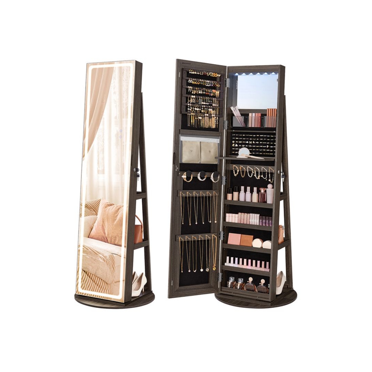 LED Mirror Jewelry Cabinet Standing