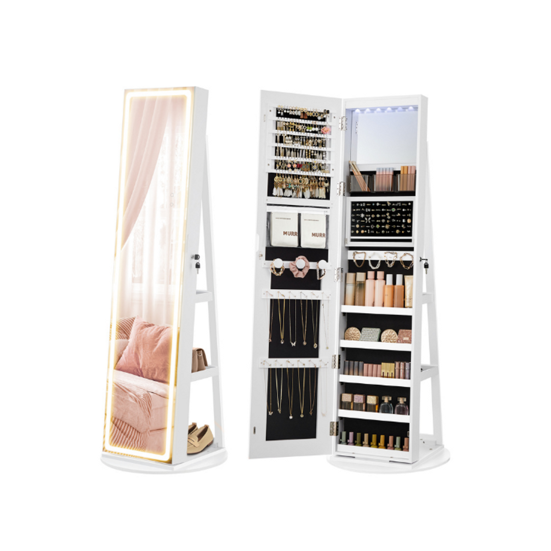 LED Mirror Jewelry Cabinet Standing