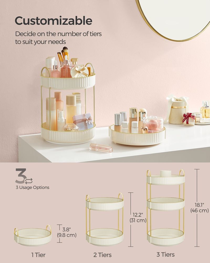 3-Tier Round Rotating Skincare Organizer Countertop Cloud White