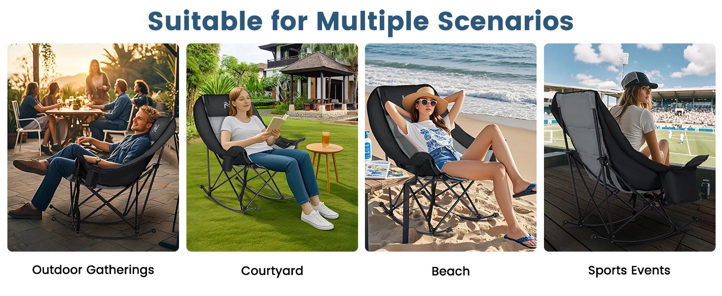 ABORON Rocking Camping Chair,XXL Oversized Folding Fully Padded Outdoor Lawn Chair with Side Pocket,Portable Recliner for Patio, Backyard, Beach,Camping,Fishing, Supports 400 lbs ABORON Rocking Camping Chair,XXL Oversized Folding Fully Padded Outdoor Lawn Chair with Side Pocket,Portable Recliner for Patio, Backyard, Beach,Camping,Fishing, Supports 400 lbs
