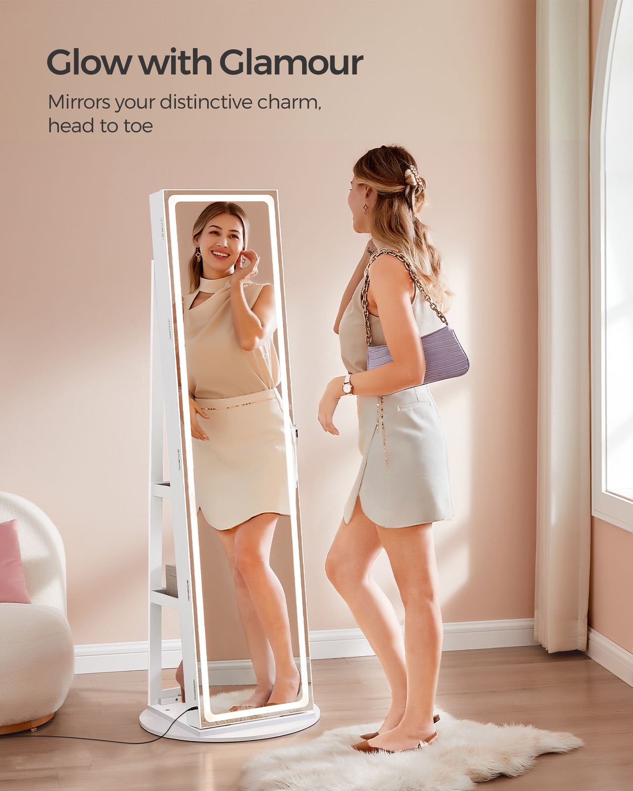 LED Mirror Jewelry Cabinet Standing