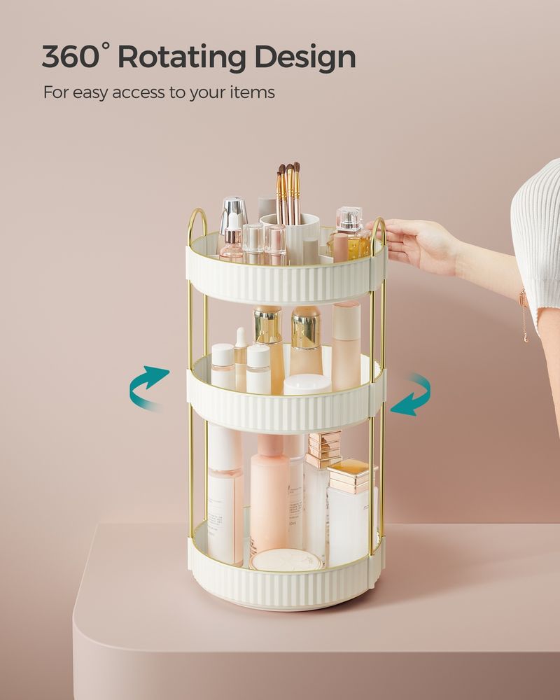 3-Tier Round Rotating Skincare Organizer Countertop Cloud White