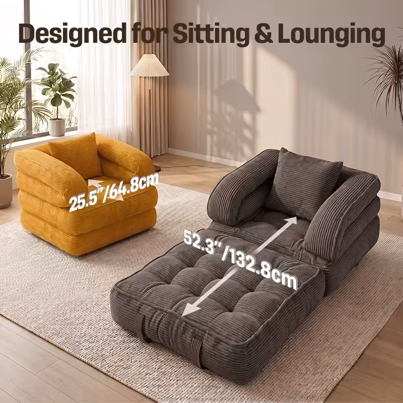 3 in 1 convertible folding sofa bed boneless floor futon couch with pillow   shaped corduroy upholstered deep seat sleeper high density memory foam ultra soft comfy lounge bean   chair Product details 1