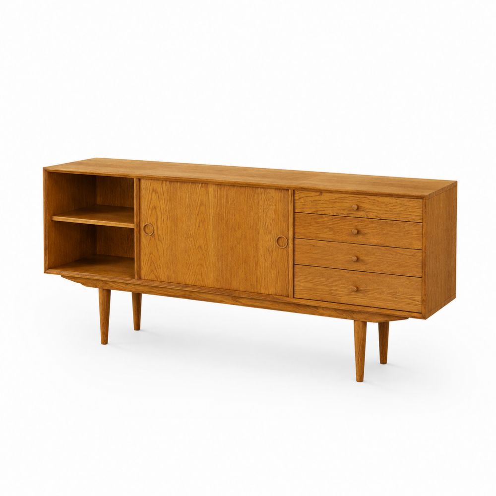 Mobile TV in Legno di Quercia con Ripiani e Cassetti 180x45x75 cm-Casmiron