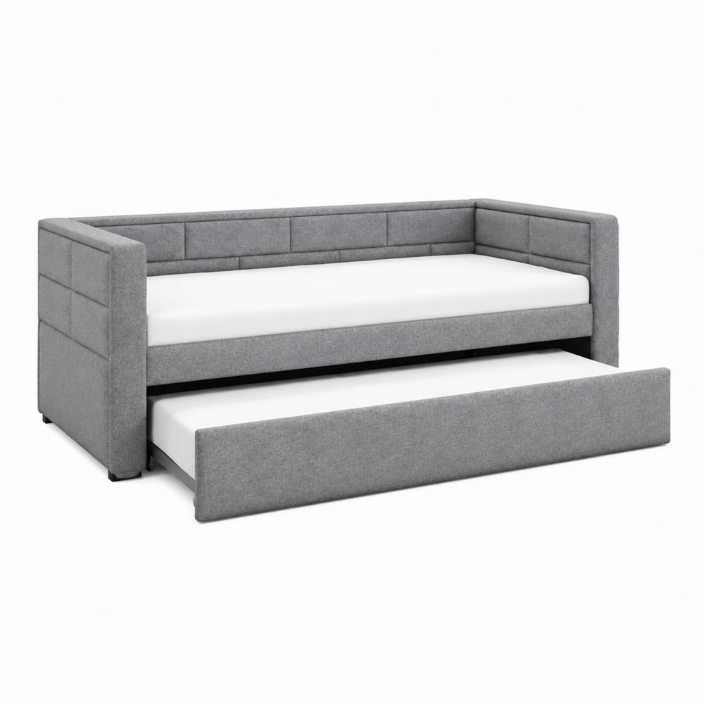 Letto Singolo con Letto Estraibile in Tessuto Grigio-Casmiron