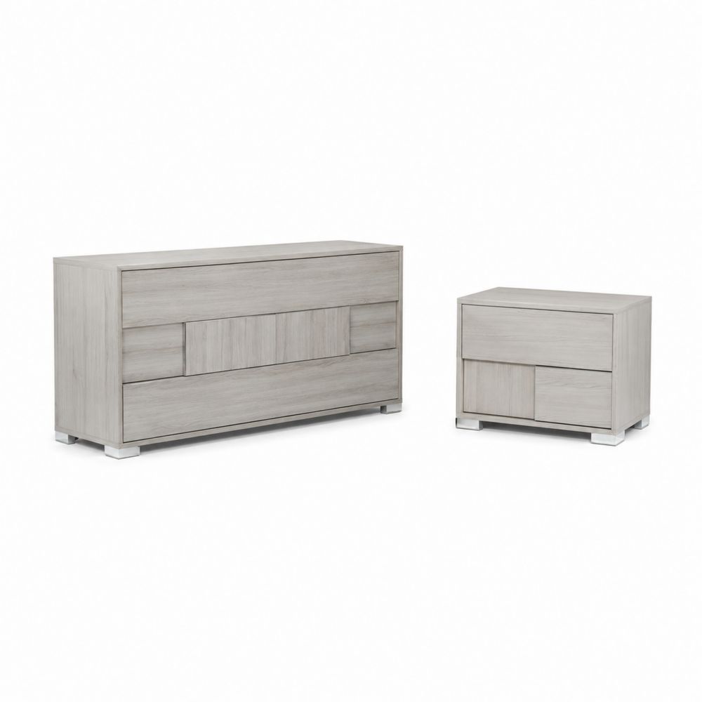 Set cassettiera e comodino in legno composito grigio chiaro-Casmiron