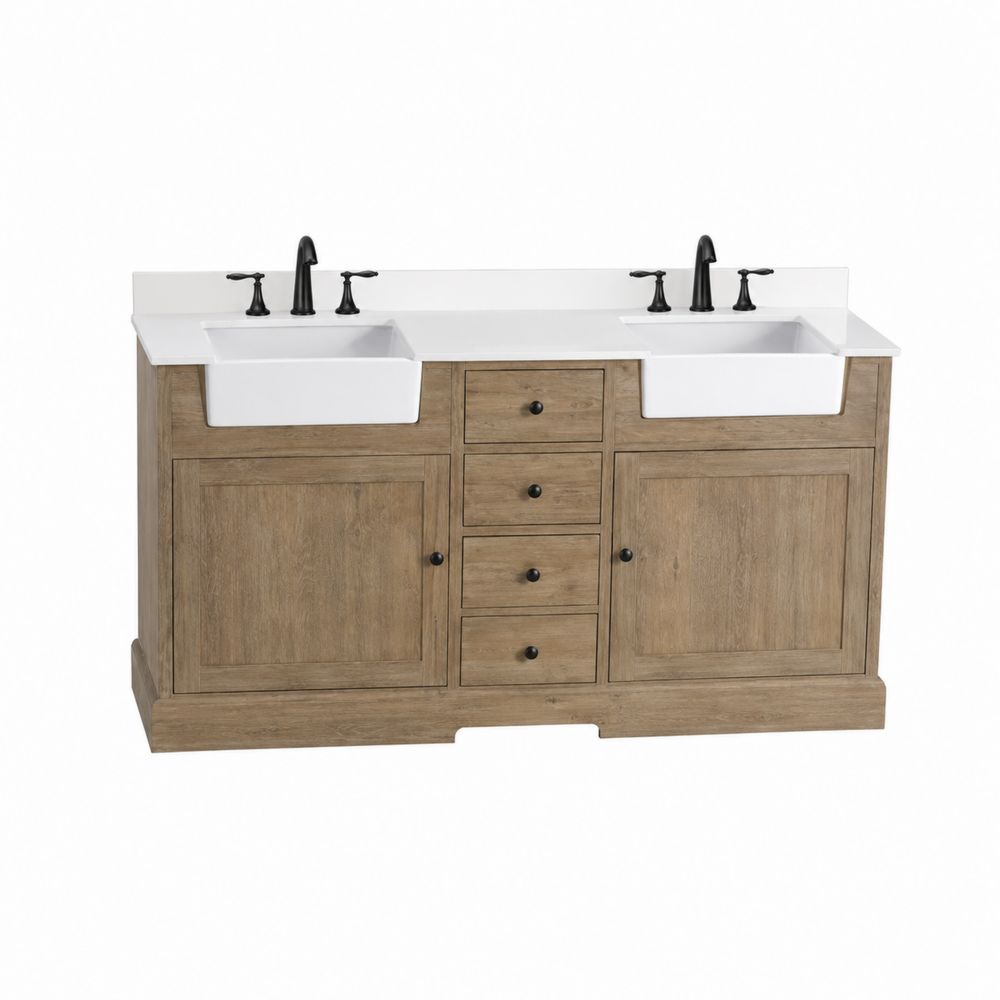 Mobile sottolavabo doppio in legno con lavabi ceramici bianchi-Casmiron