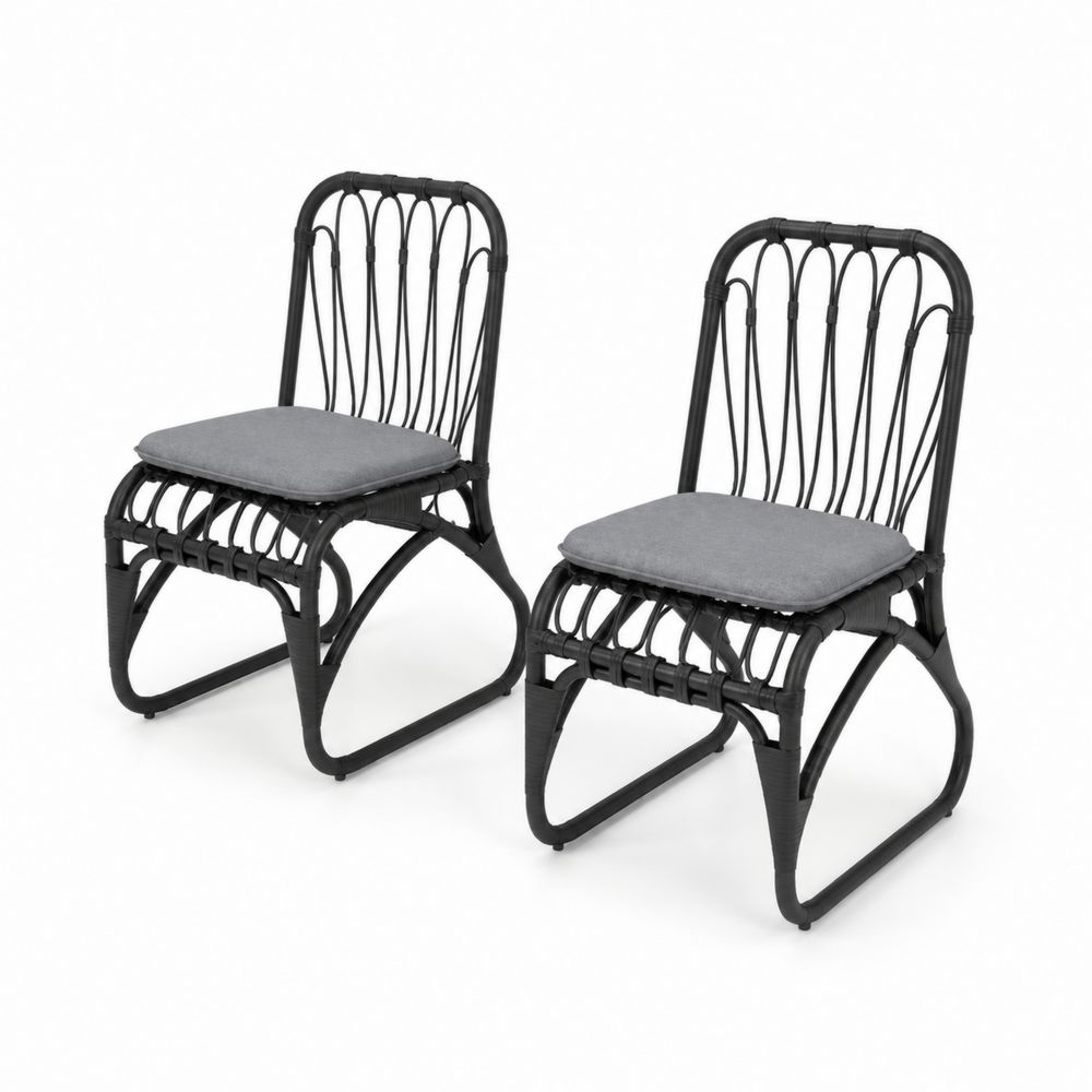 Set di 2 Sedie in Rattan Sintetico con Cuscini Grigi-Casmiron