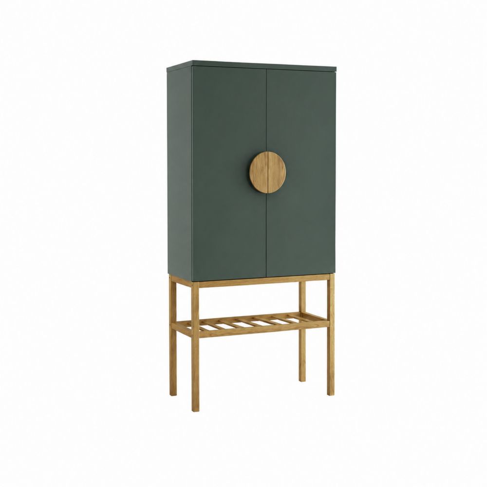 Credenza in legno verde scuro con dettagli in quercia-Casmiron