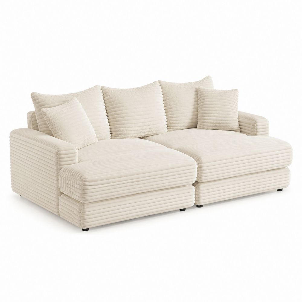 Divano angolare in velluto a coste Beige-Casmiron