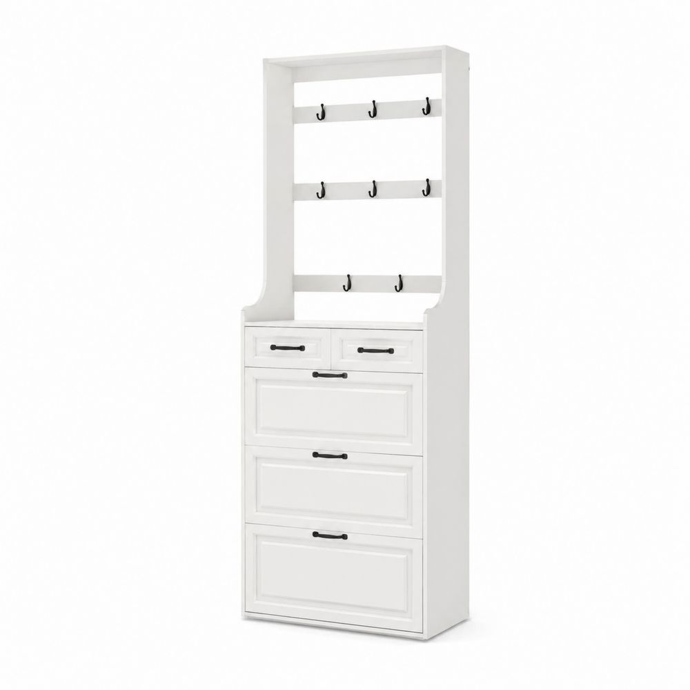 Mobile da ingresso in MDF con ganci e cassetti bianco 180 x 60 x 30 cm-Casmiron