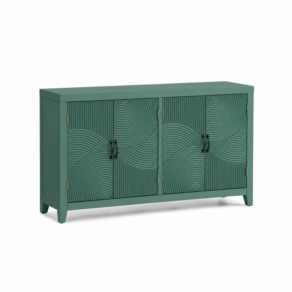 Credenza in legno con ante geometriche, Verde, 80x150x40 cm-Casmiron