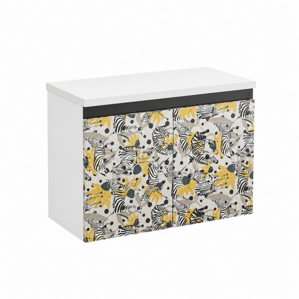 Mobile lavabo rettangolare con ante a fantasia zebre, 60 cm, MDF-Casmiron