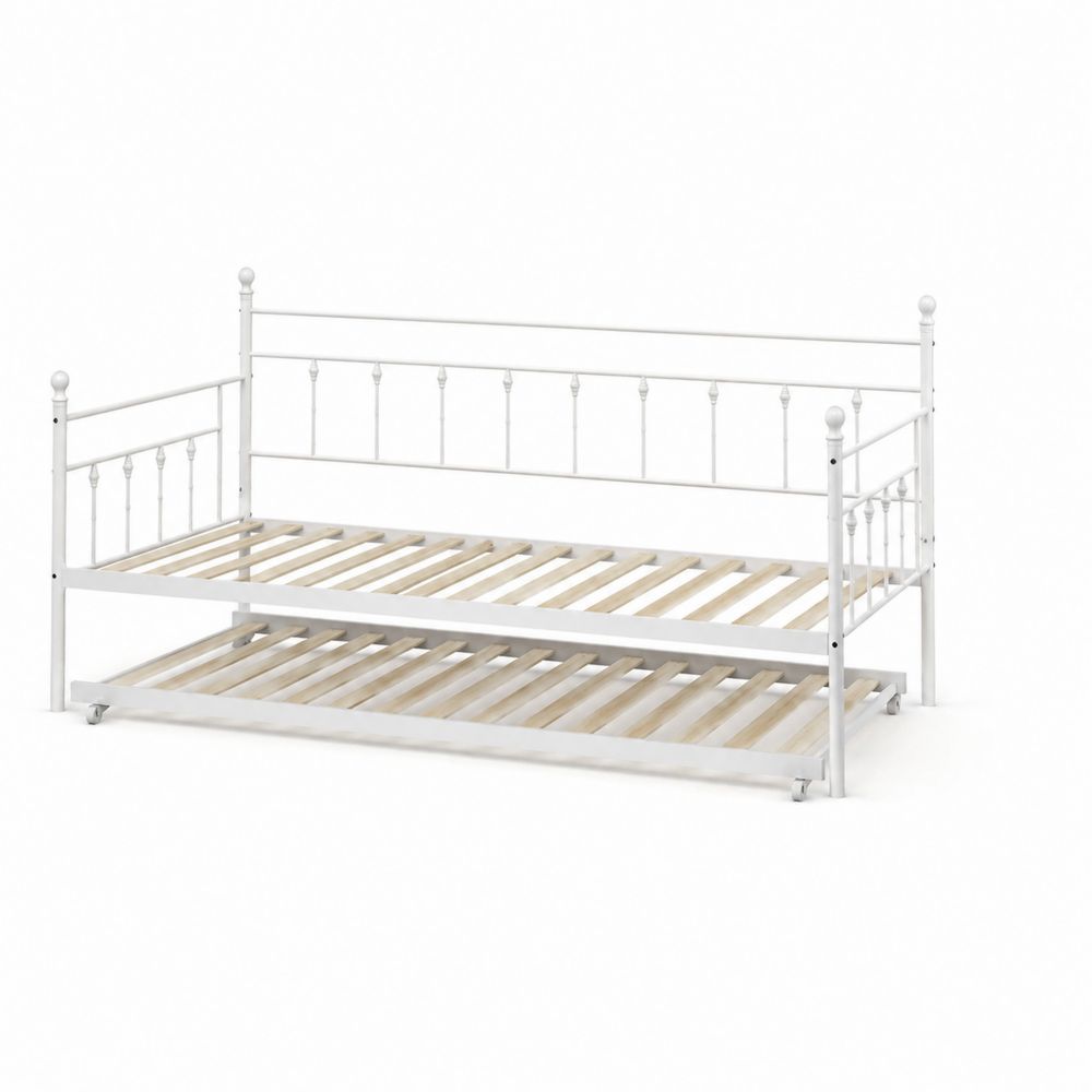 Letto in Metallo Bianco con Rete a Doghe Estraibile-Casmiron