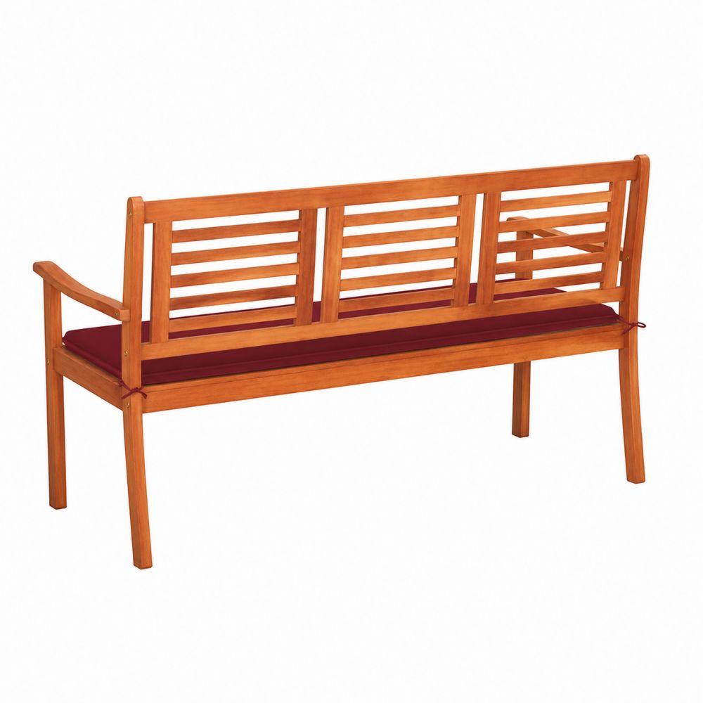 Panca da Giardino in Legno di Eucalipto con Cuscino Rosso-Casmiron