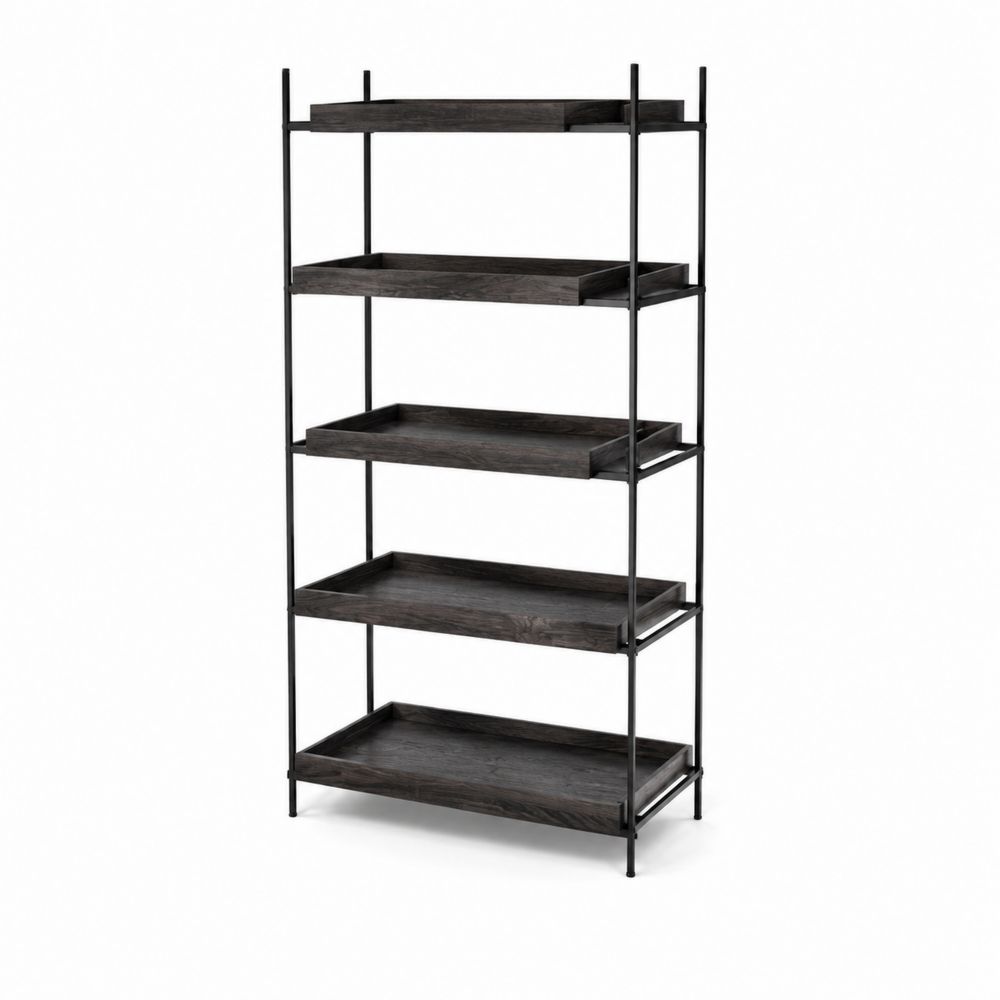 Libreria a 5 Ripiani in Legno di Quercia e Metallo Nero-Casmiron
