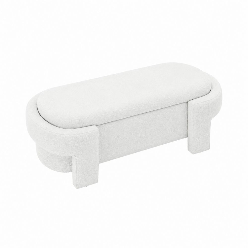 Panca contenitore in tessuto bianco 120x40x45 cm-Casmiron