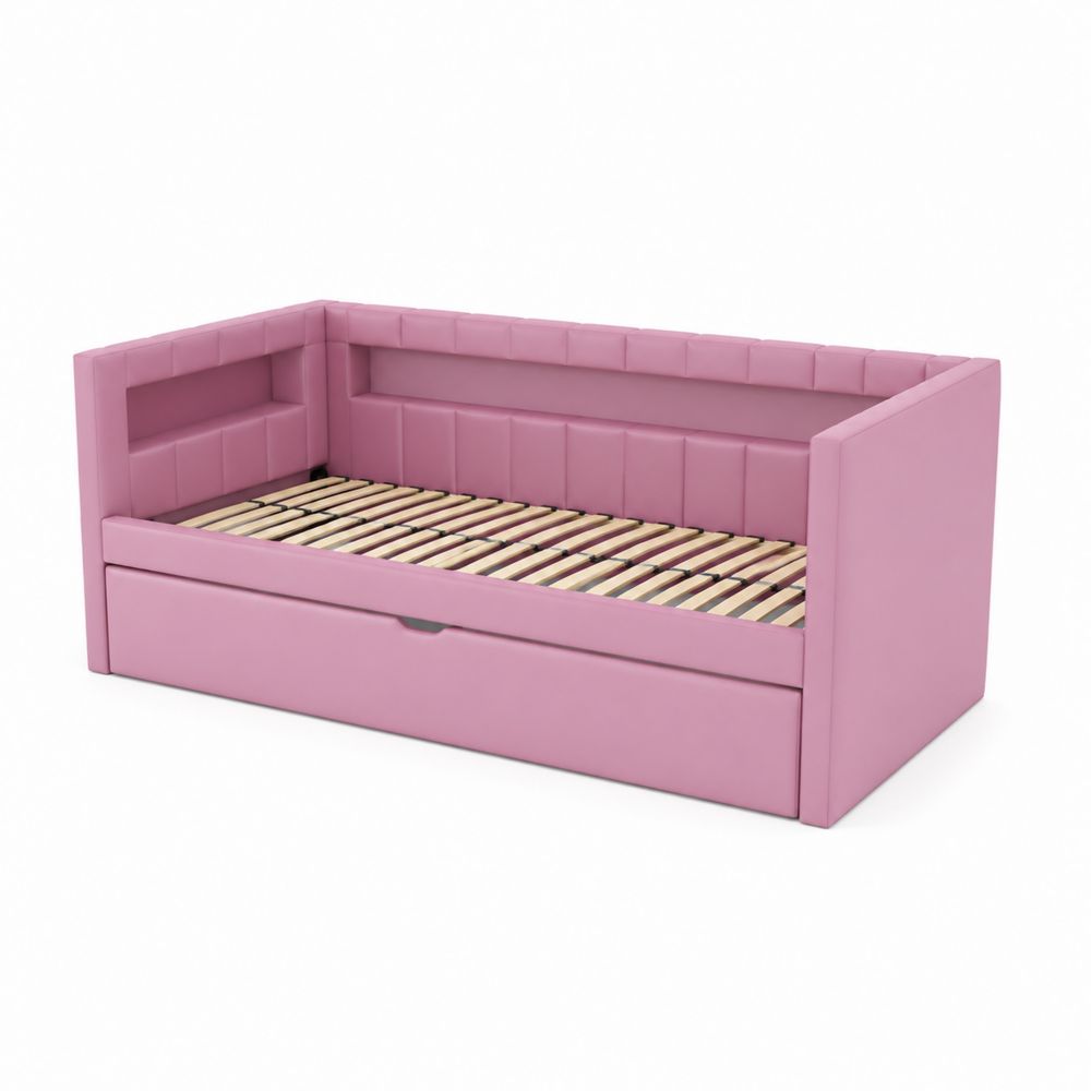 Divano Letto in Ecopelle Rosa con Cassetto 200x90 cm-Casmiron
