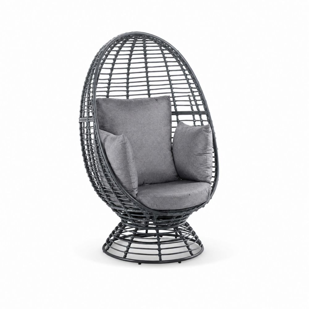 Poltrona da giardino in rattan con cuscini in poliestere grigi-Casmiron