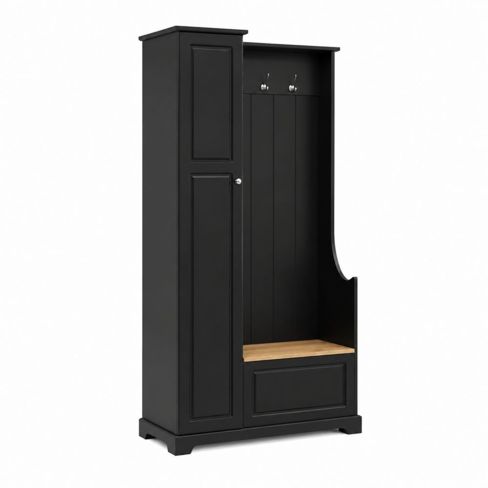 Armadio Ingresso con Scarpiera e Appendiabiti in MDF Nero-Casmiron