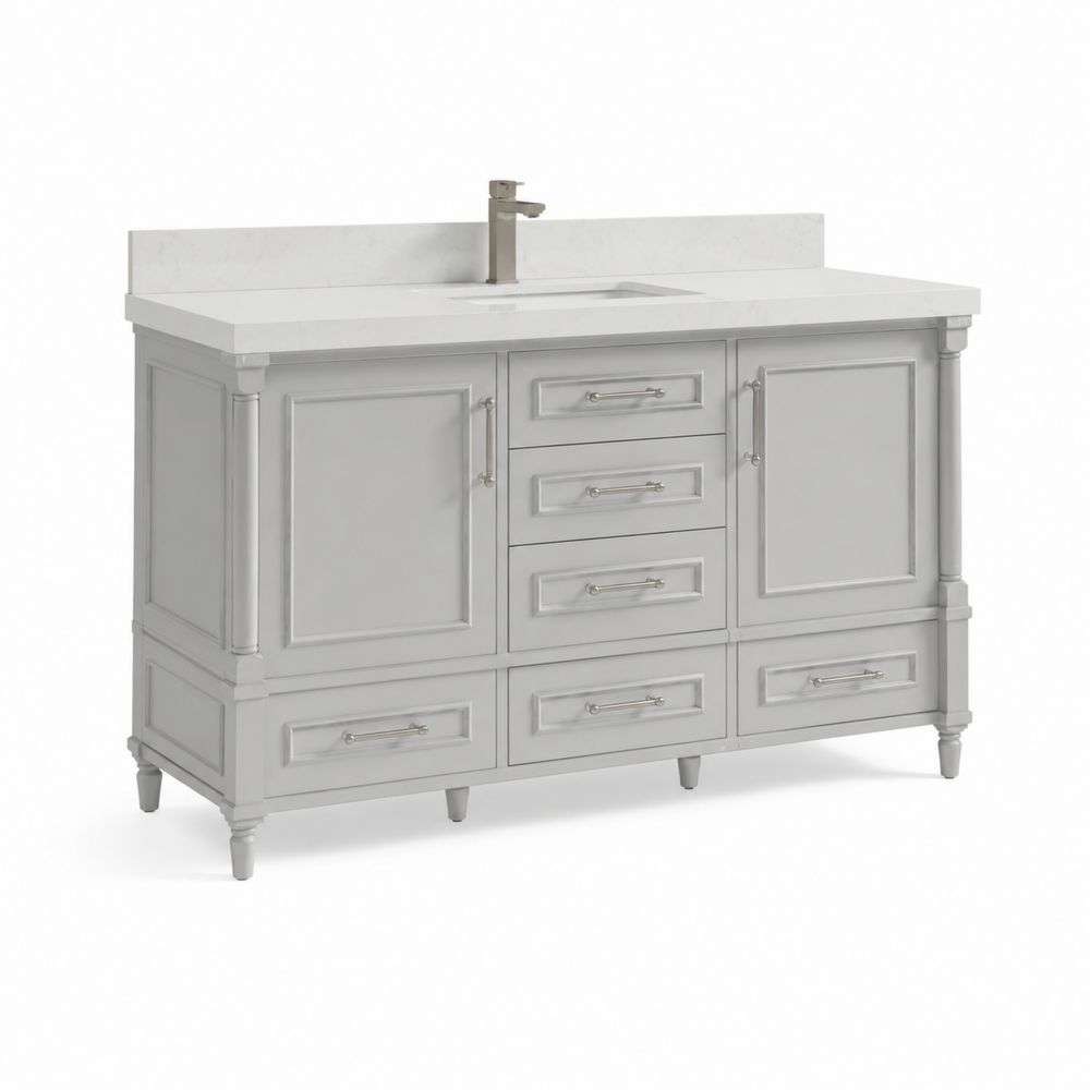 Mobile lavabo singolo rettangolare 120 cm Legno Grigio con piano in Marmo-Casmiron