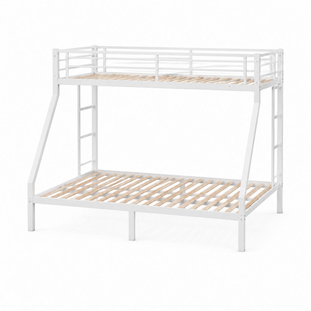 Letto a Castello in Metallo Bianco e Listelli in Legno-Casmiron