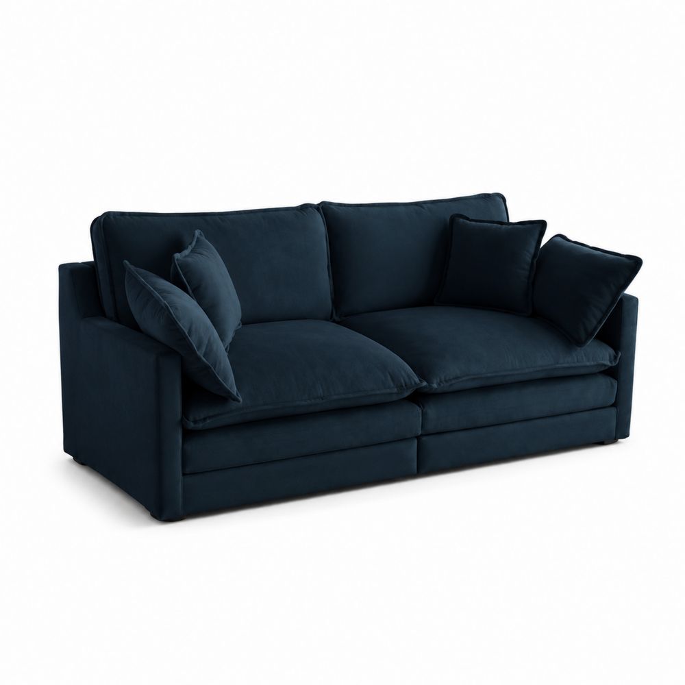 Divano 3 posti in velluto cotone blu scuro-Casmiron