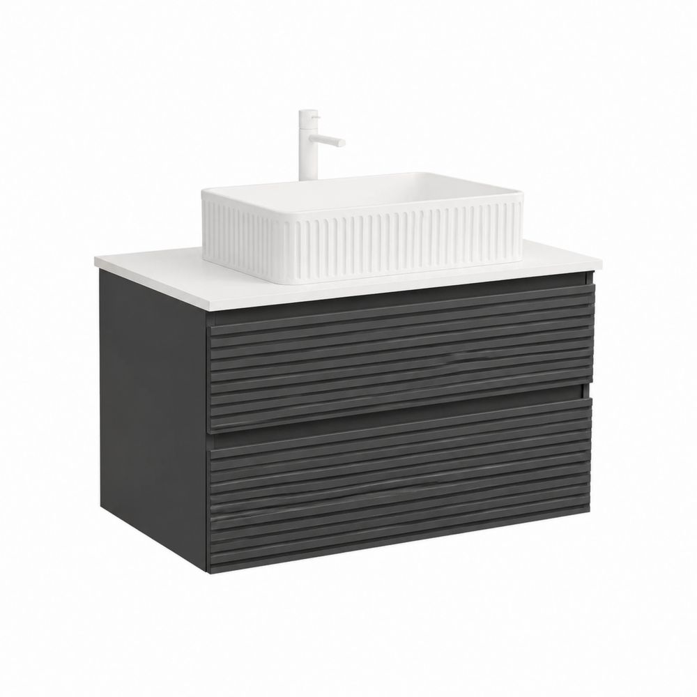 Mobile sospeso in MDF Antracite con lavabo in ceramica bianca-Casmiron