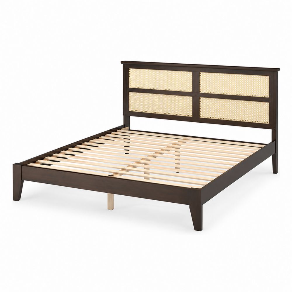 Letto piattaforma in legno e rattan 200x160 cm Marrone scuro-Casmiron