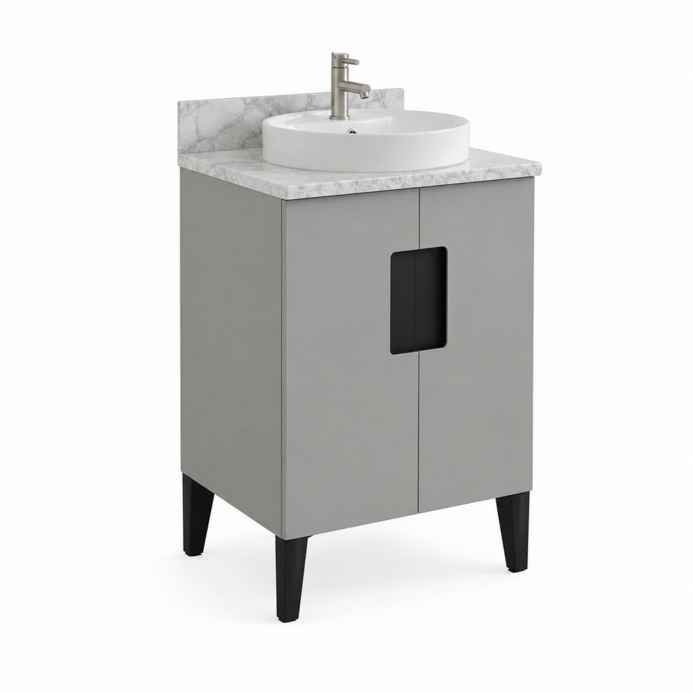 Mobile bagno legno con effetto marmo e lavabo ceramica, 60x45x80 cm-Casmiron