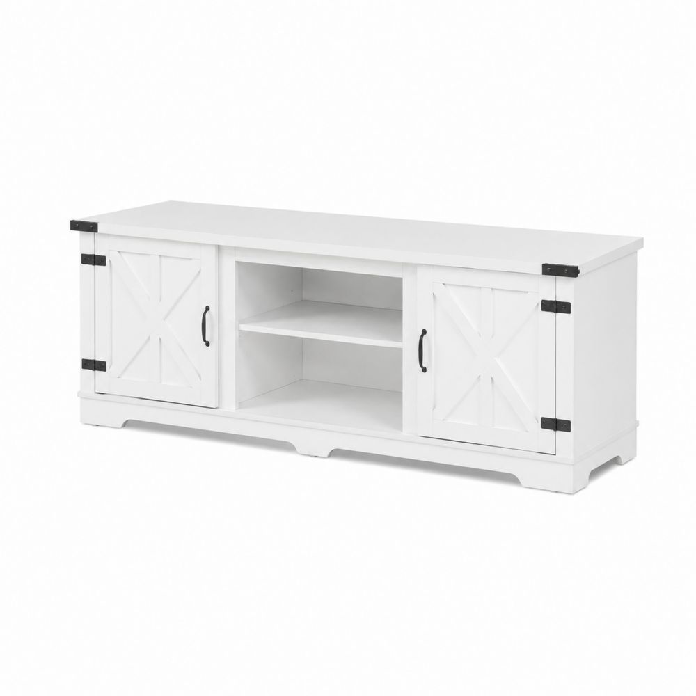 Mobile TV in Legno MDF Verniciato Bianco con Doppia Anta-Casmiron