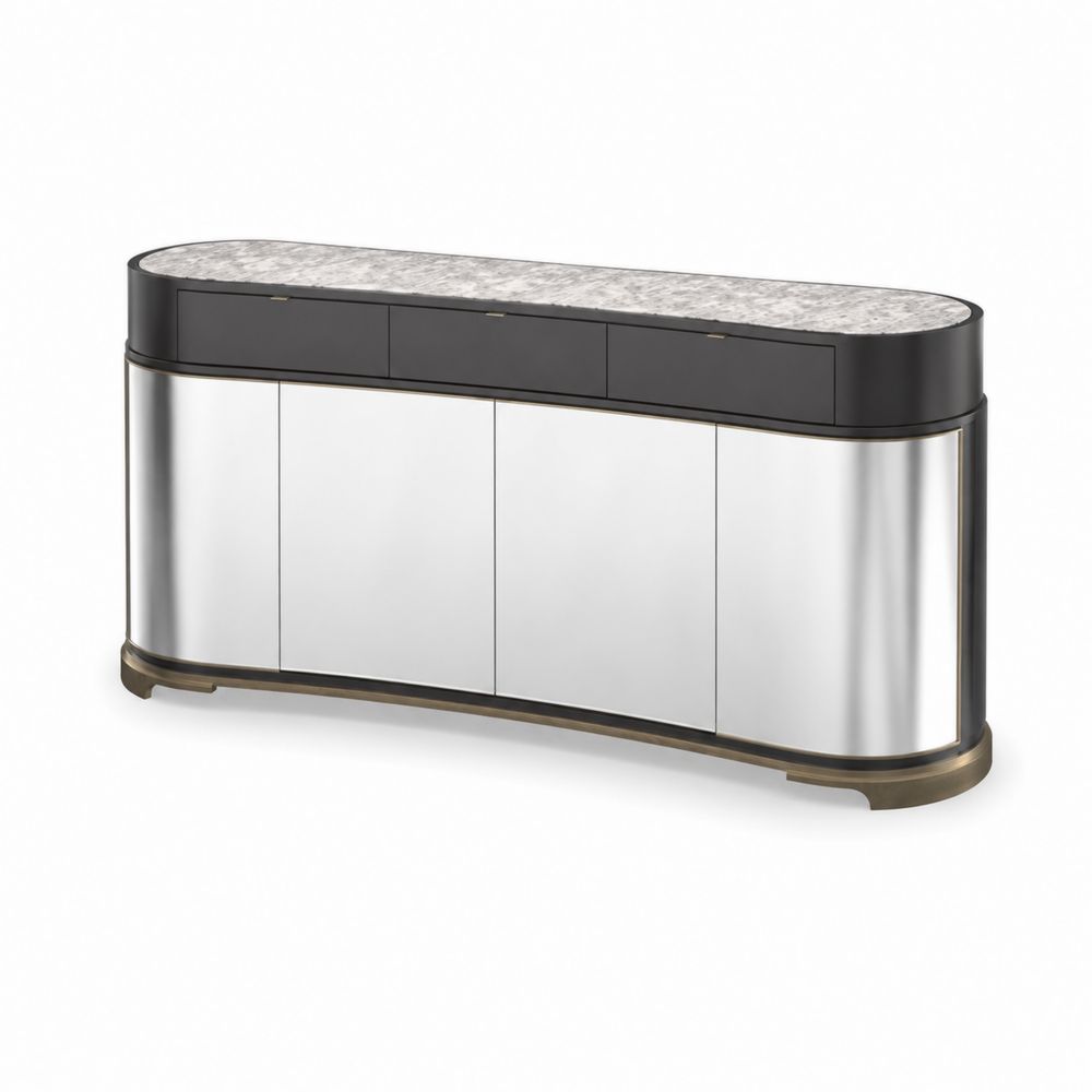 Credenza curva in legno e metallo con piano in marmo-Casmiron
