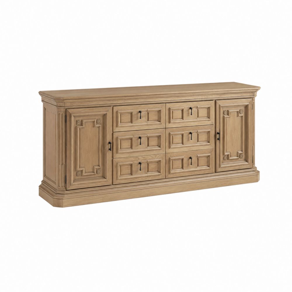 Credenza in legno massello con ante e cassetti 200x50x85 cm-Casmiron